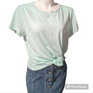 Mint Green Lettuce Trim Short Sleeve Cotton Top Size Large